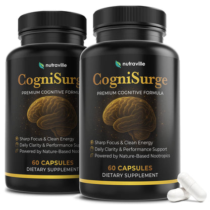 CogniSurge Nootropics Brain Support Supplement for Memory and Focus | Nature-Powered Lion's Mane Supplement Capsules with Shilajit, No Caffeine or Stimulants, 60 Count