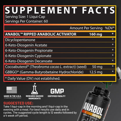 Nutrex Research Anabol Ripped Anabolic 2 in 1 Muscle Builder for Men Muscle Growth Supplements Shredding Formula Recovery Thermogenic Support Lean Physique 60 Count