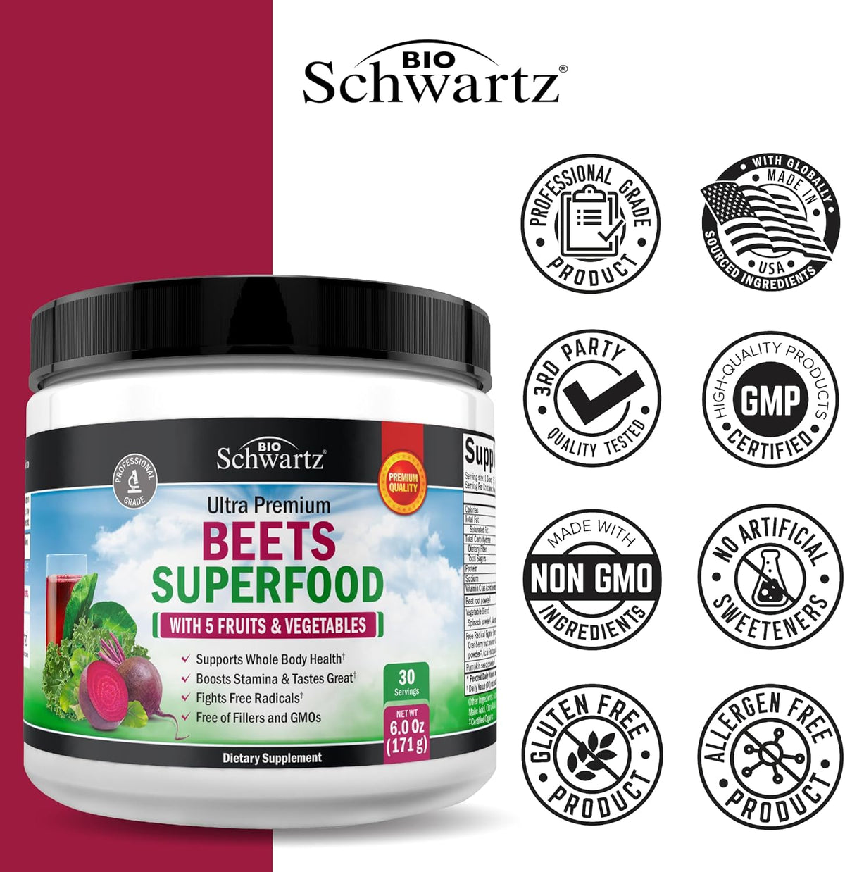 Beet Root Powder - Beets Superfood Supplement with Vitamin C - 30 Servings