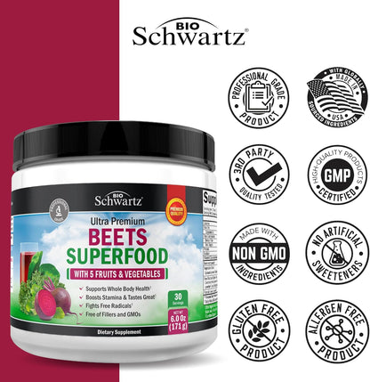 Beet Root Powder - Beets Superfood Supplement with Vitamin C - 30 Servings