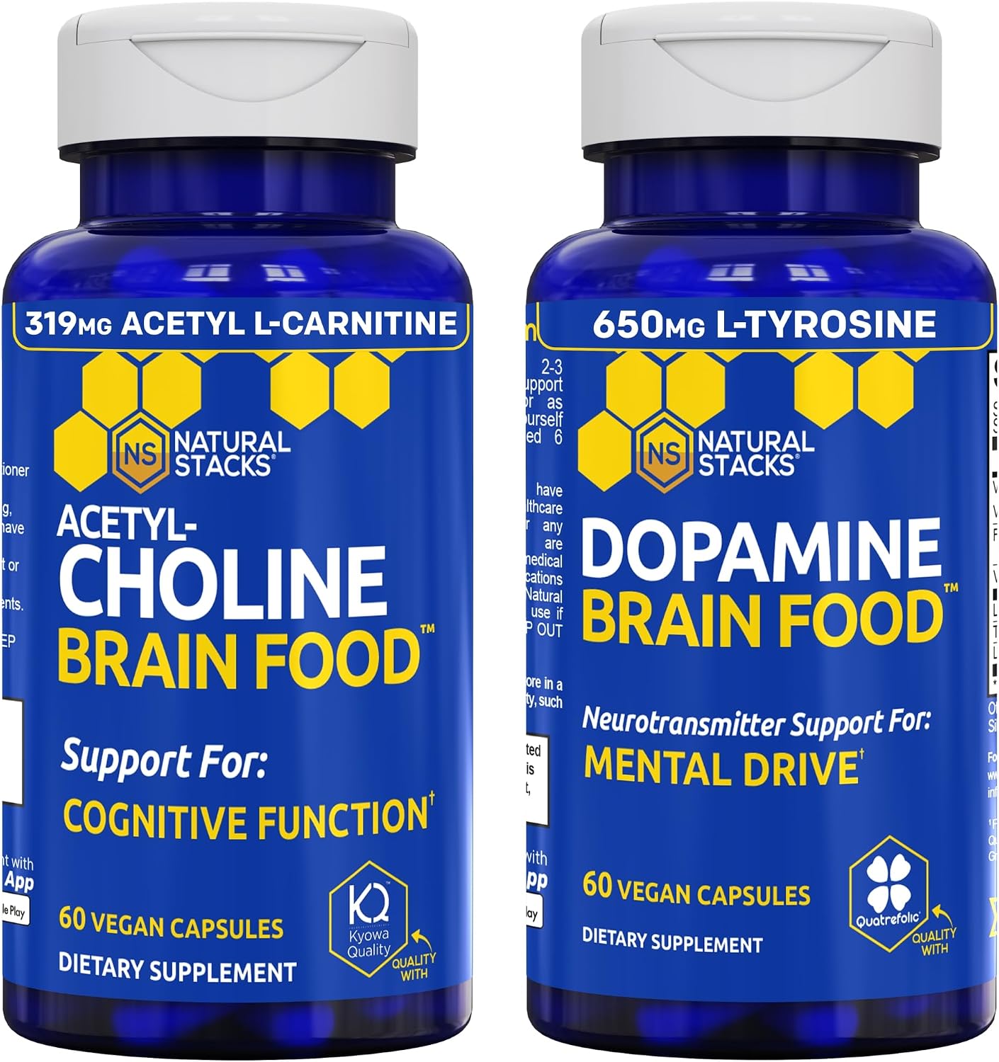 NATURAL STACKS Dopamine & Acetylcholine Brain Food Bundle - Supports Mental Drive and Cognitive Function* - 120 Total Capsules