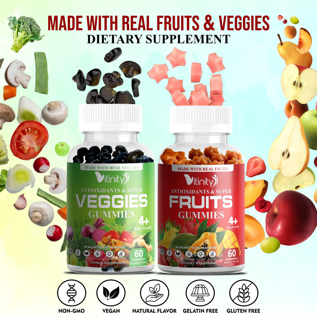VITINITY Made with Real Fruit-Real Veggie Gummies-Superfood Vegetable Vitamin Sup
