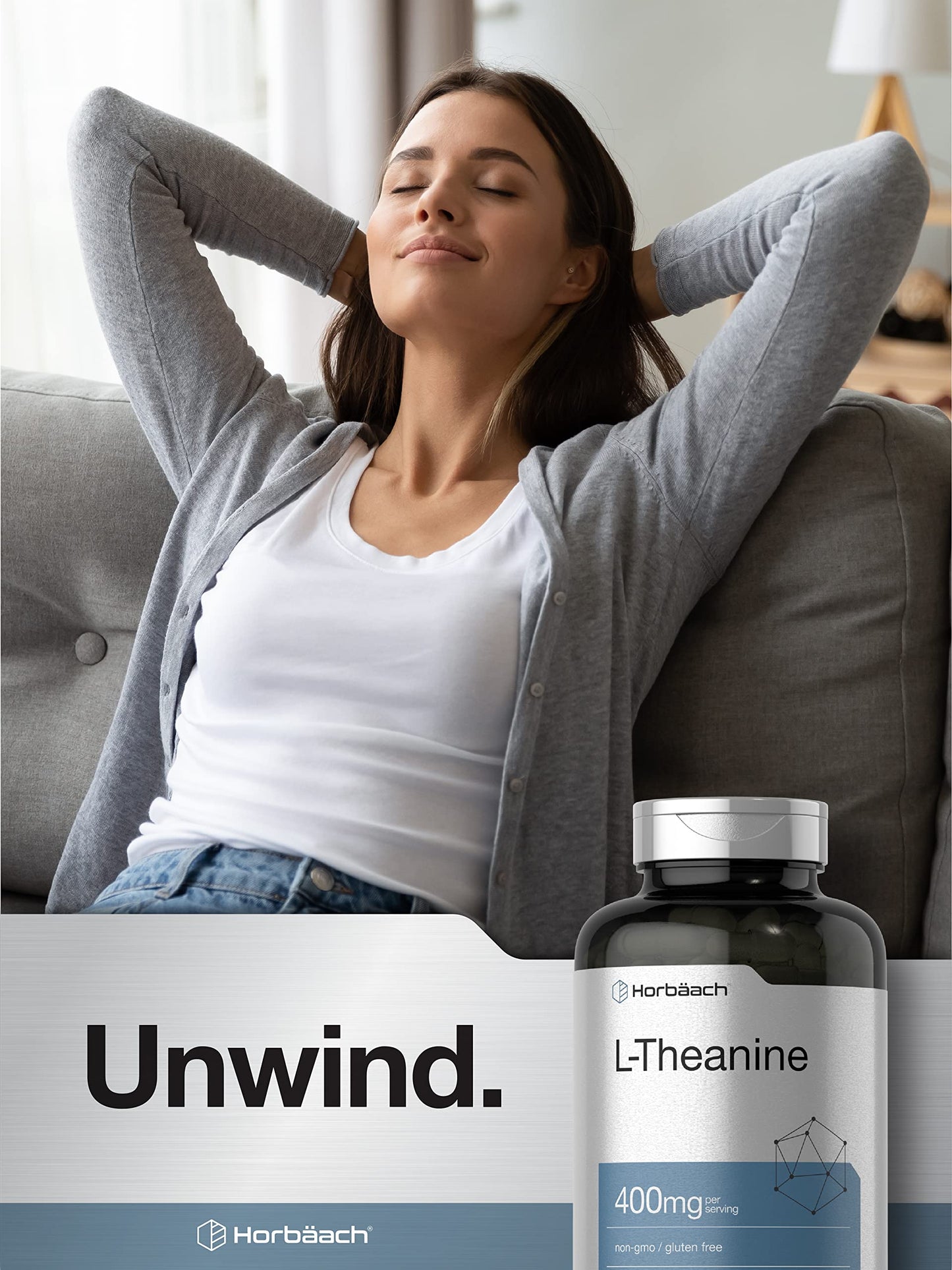 Horbäach L-Theanine Supplement | 400mg | 120 Powder Capsules | Non-GMO & Gluten Free