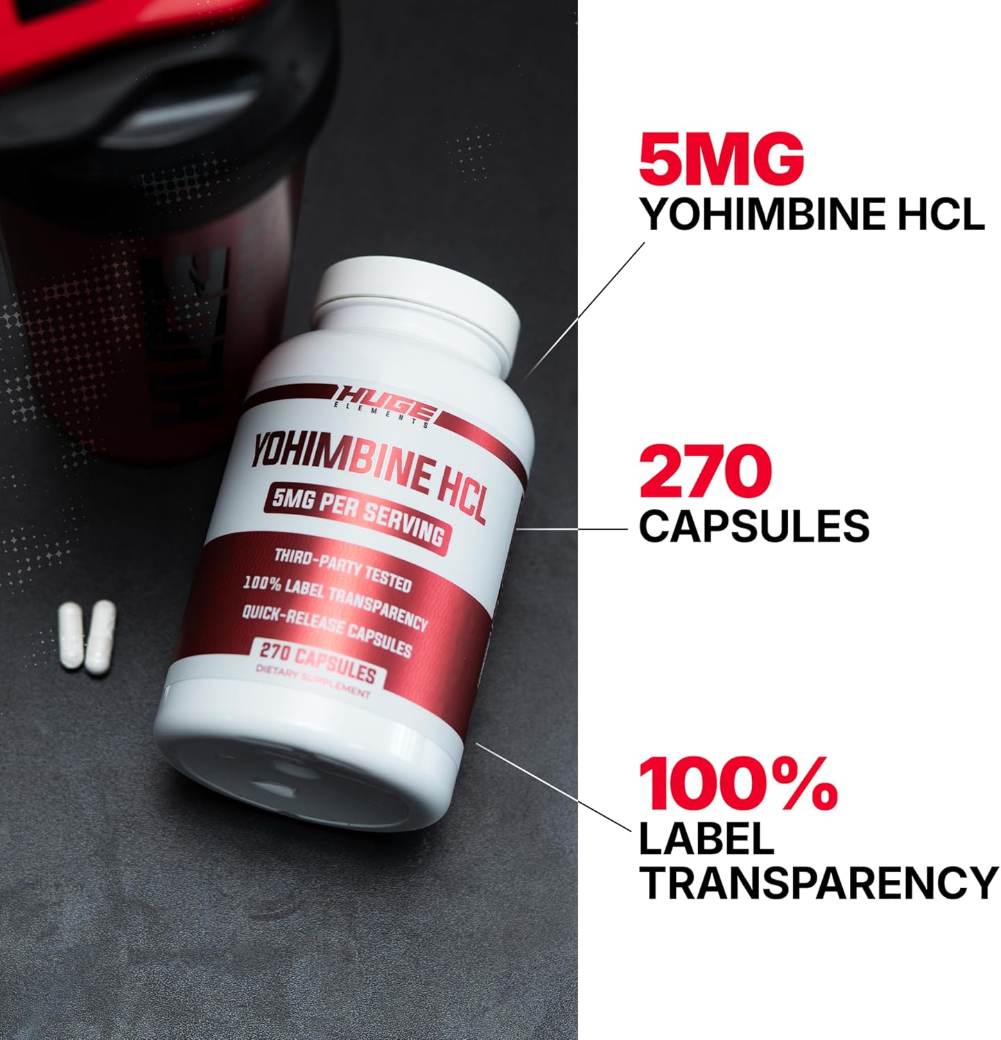 Huge Supplements Yohimbine HCl 5mg, Third Party Tested, Fat Loss & Energy Support, Advanced Performance Formula for Body Recomposition - 270 Veg Capsules