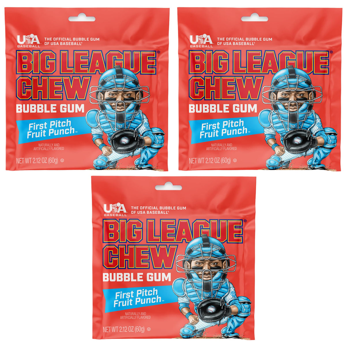 Big League Chew Original - Chewing Bubble Gum Pack of 3, 2.12 oz