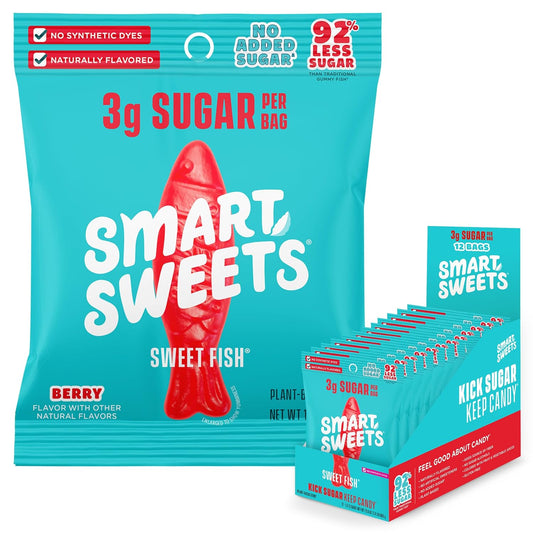 SmartSweets Sweet Fish, Low Sugar Gummy Candy (3g), Low Calorie (130), Gluten-Free -1.8oz (Pack of 12) Packaging may vary