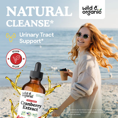 Wild & Organic Cranberry Concentrate Liquid Drops - Urinary Tract Support with Cranberry Supplement for Women & Men - 500 mg Extract per Serving - Vegan, Sugar & Alcohol-Free - 4 fl oz