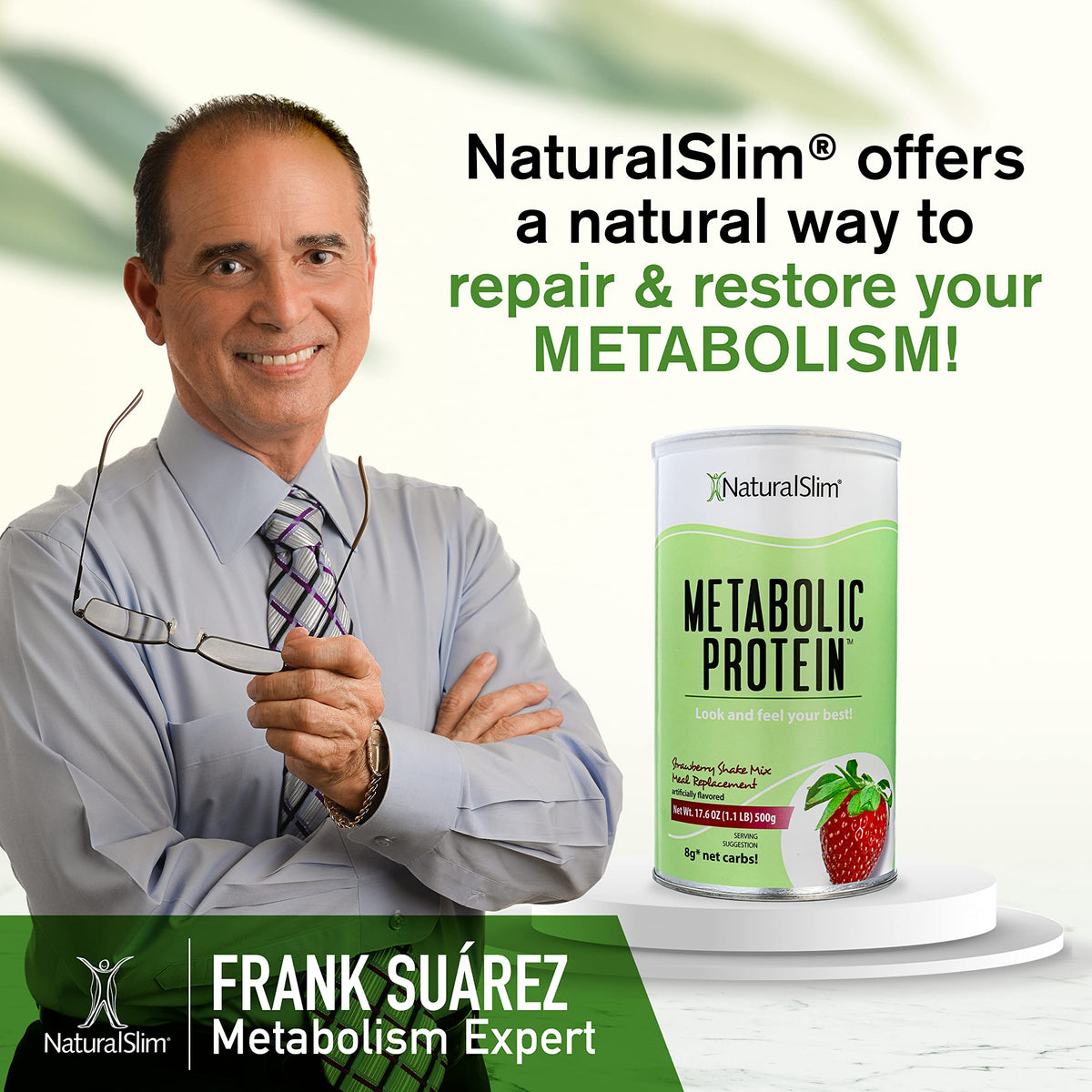 NaturalSlim Metabolic Whey Protein Powder Strawberry – Low Carb, Meal Replacement