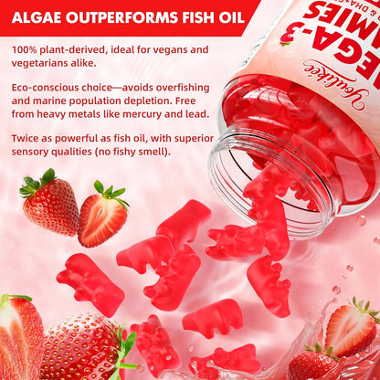 Vegan Omega-3 Gummies, Strawberry Flavor, 60 Count