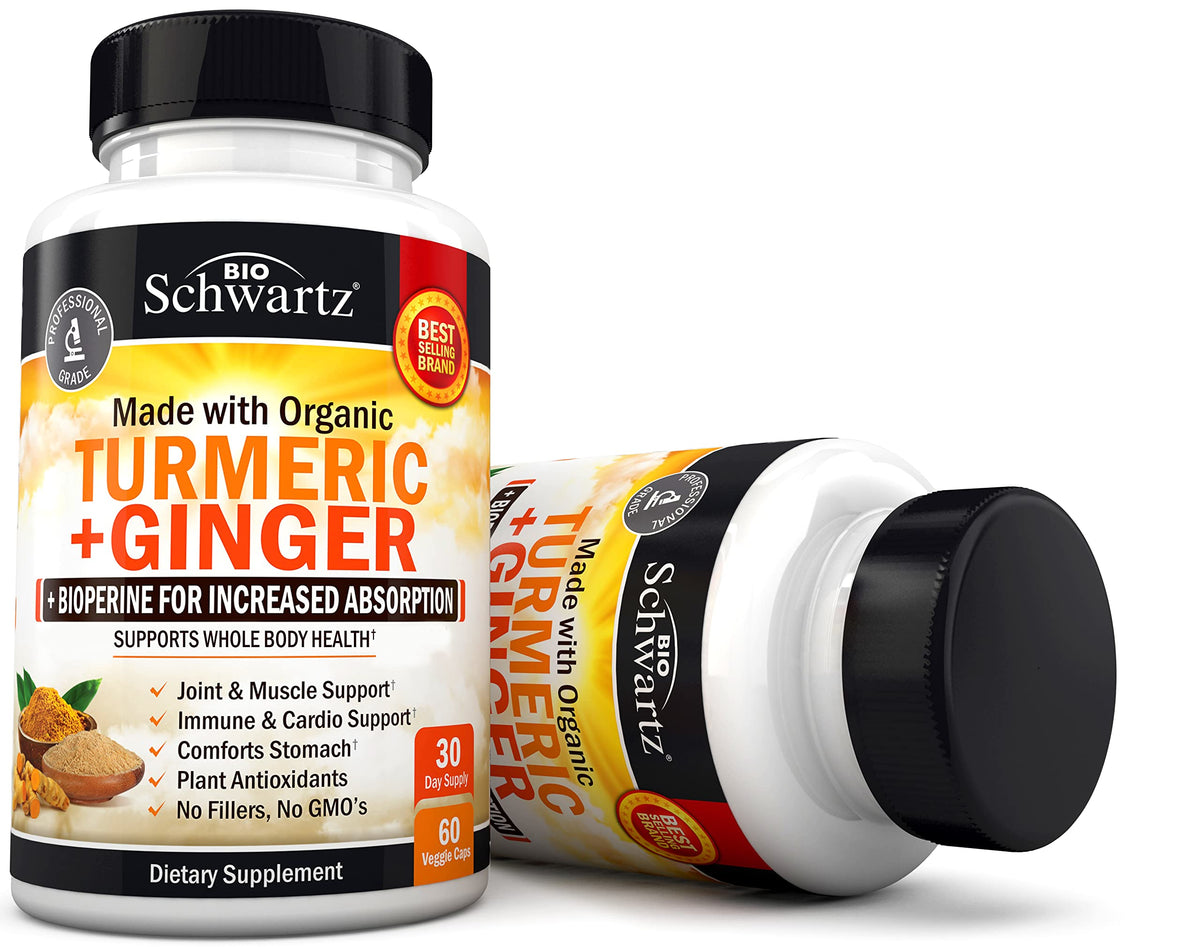 Organic Turmeric Curcumin and Ginger - 95% Standardized Curcuminoids with BioPerine