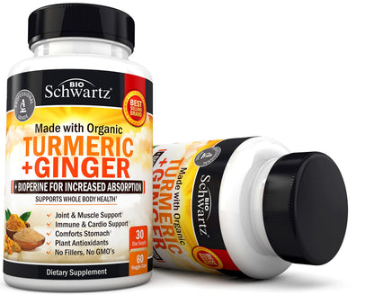 Organic Turmeric Curcumin and Ginger - 95% Standardized Curcuminoids with BioPerine