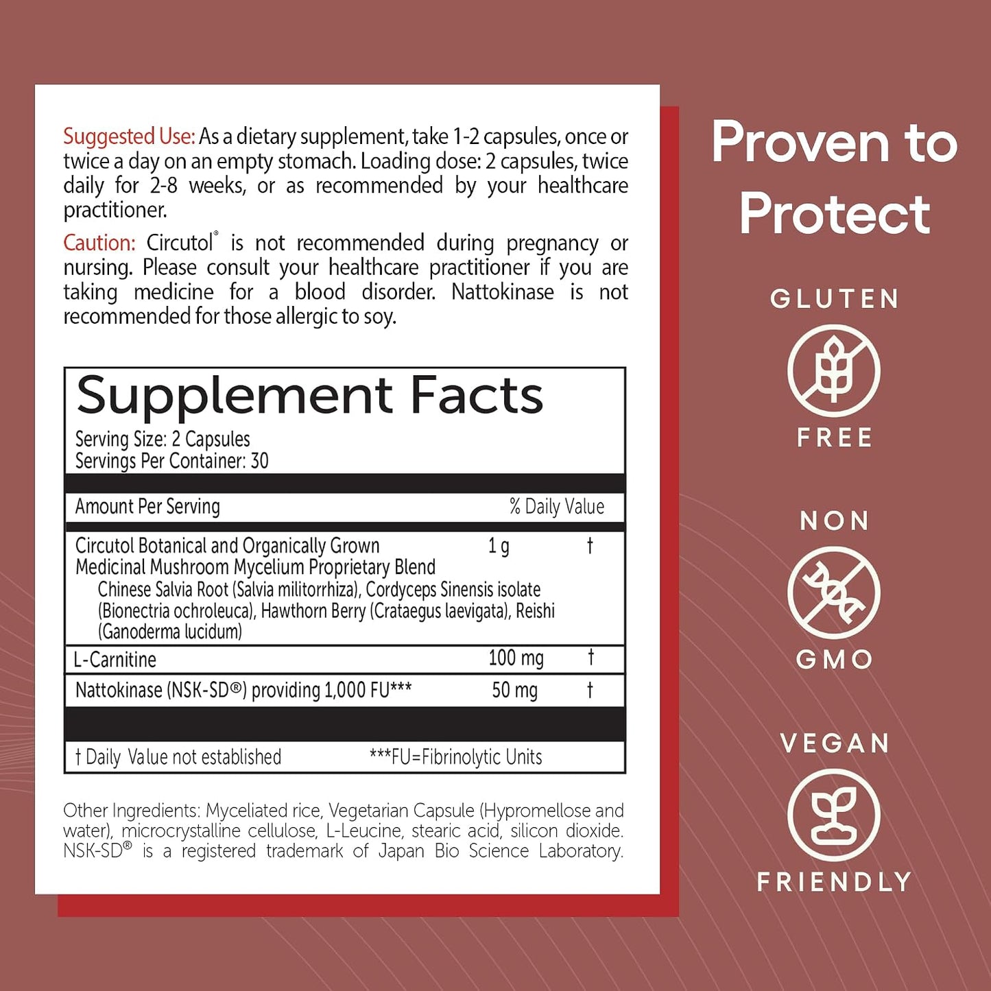 EcoNugenics Circutol: Heart & Blood Pressure Supplement with Nattokinase, L-Carnitine, Hawthorn Berry Extract, Cordyceps & Reishi Mushrooms – Healthy Blood Flow & Nitric Oxide Support – 60 Capsules