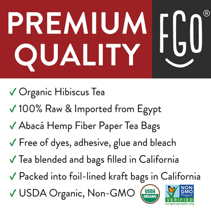 FGO Organic Hibiscus Tea, Eco-Conscious Tea Bags, 100 Count, Packaging May Vary