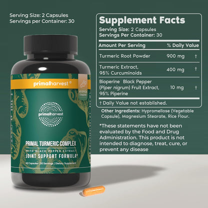 Primal Harvest Turmeric Complex - Daily Vegan Supplement, Gluten Free