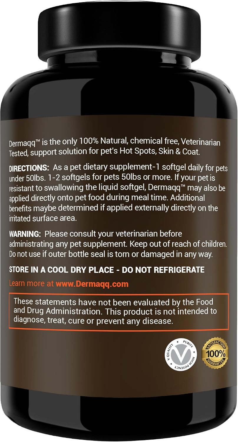 Dermaqq HIGH Absorption Ubiquinol (QH) - CoQ10 for Dog and Cat Hot Spots, Hair Loss, Dermatitis Support for Relief of Itchy, Dry and Irritated Skin