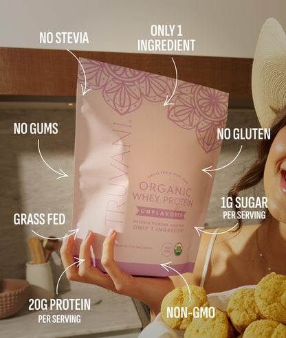 Truvani Organic Whey Protein Powder | Vanilla | 1 Serving | 20g Grass Fed Whey Protein | USDA Organic & Non-GMO | Gluten Free | No Gums, No Soy, No Stevia, No Added Sugars