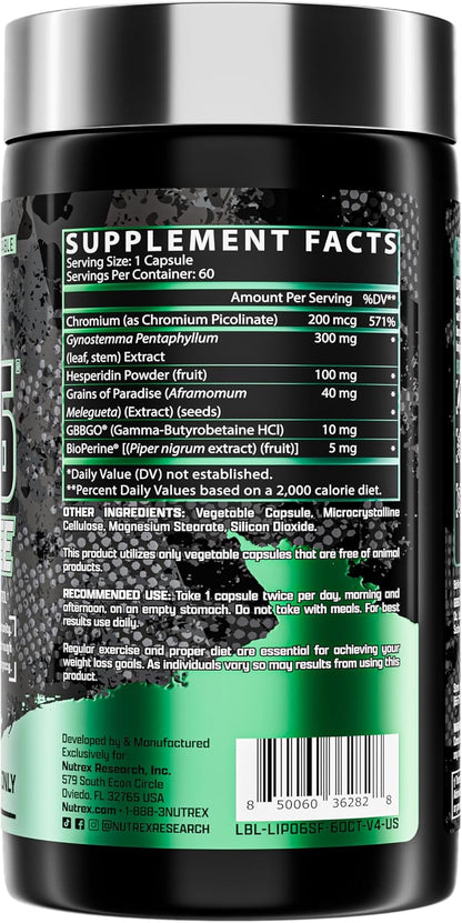 Nutrex Research LIPO SIX Stim-Free Metabolism & Appetite Support Supplement – Reduce Hunger | Non-Stimulant Weight Management Supplement for Women and Men – 60 Servings
