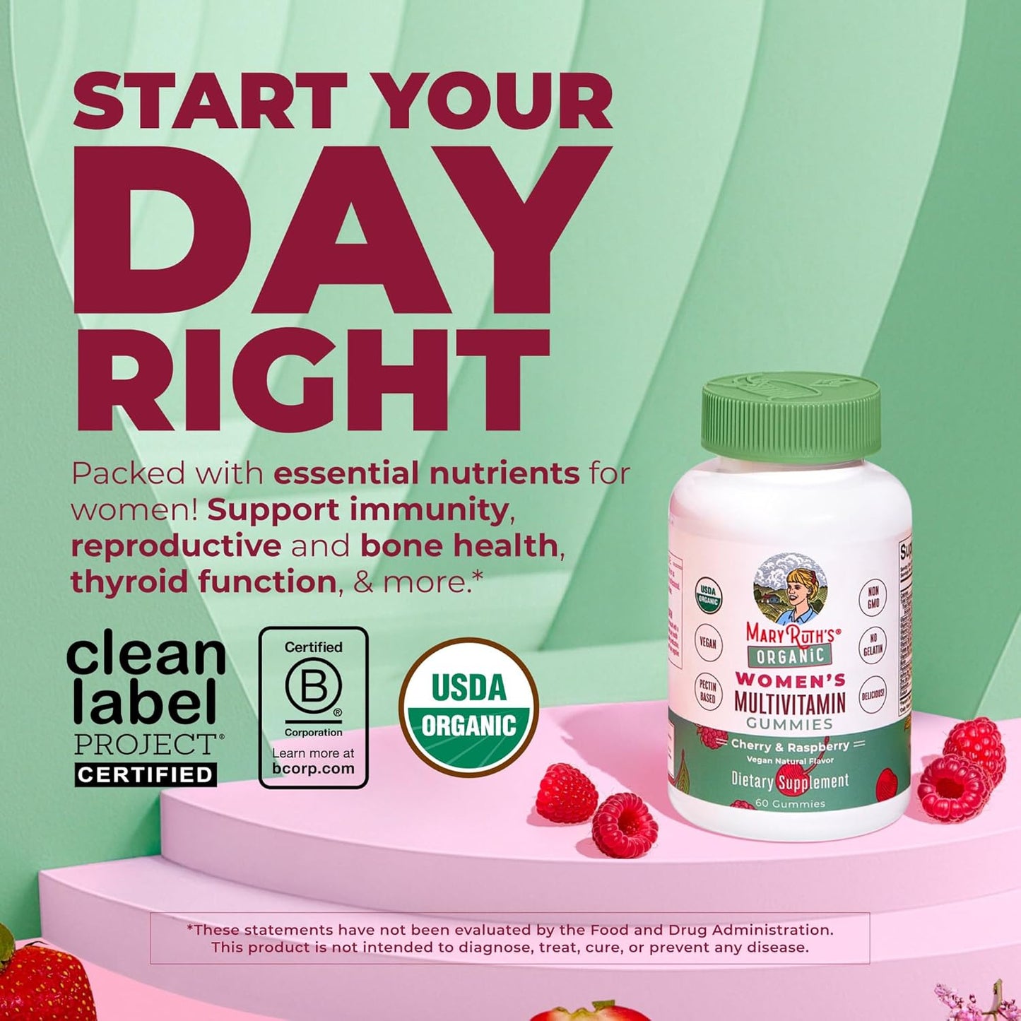 MARYRUTH'S Multivitamin Gummies for Women Ages 14+ | Immune Support | Hair & Skin Health | Reproductive Health | Vitamin A C D E B6 B12 Biotin Zinc Iodine | Organic | Vegan | Non-GMO | 60 Count