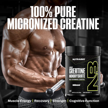 NutraBio Pure Micronized Creatine Monohydrate Powder Supplement, Unflavored, (300 g) - Supports Bulk Muscle Energy, Recovery, and Strength - HPLC Tested Creatine Powder Supplement for Men and Women