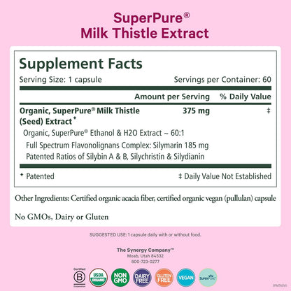 PURE SYNERGY SuperPure Milk Thistle Extract | Liver Detox and Cleanse Supplement | Organic Milk Thistle Extract with Silymarin | for Healthy Liver Support (60 Capsules)