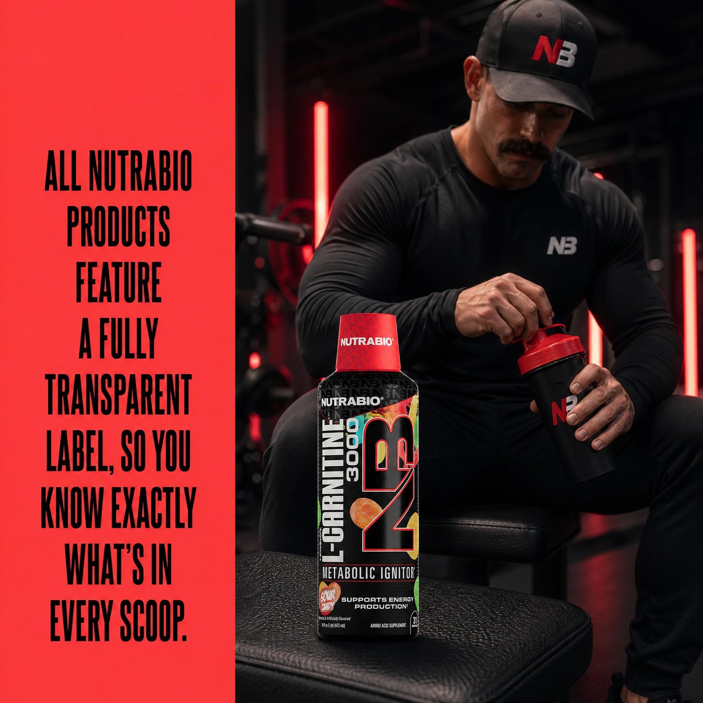 NutraBio – L-Carnitine Liquid Shots – 3000mg, (Green Apple) – 10mg of Vitamin B-5 – Zero Carbs & Sugars – Energy Production – Muscle Recovery