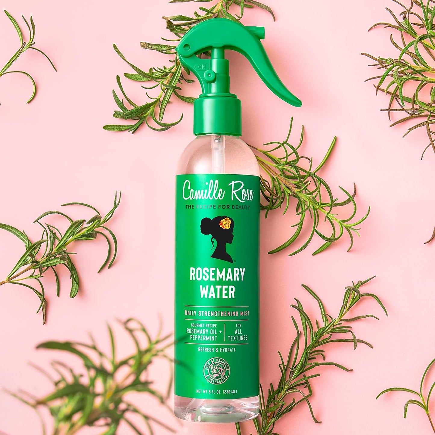 Camille Rose Rosemary Water, Daily Hair Strengthening Mist – Hydrating Refresher Spray with Rosemary Oil, Peppermint & Aloe Vera, 8 Oz Ea