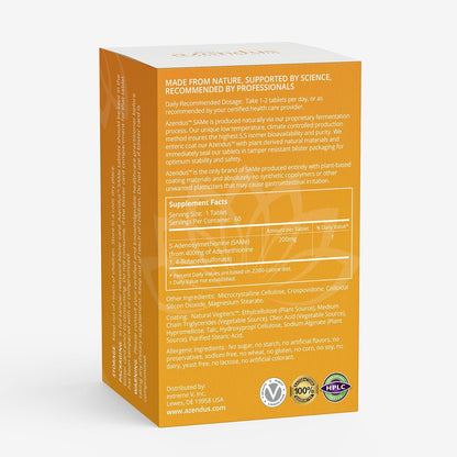 Azendus SAM-e Joint Support 400mg, 60 Count, Same Butanedisulfonate Fiber Enteric Coated Tablets