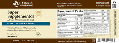 Nature's Sunshine Super Supplemental: Complete Multivitamin with Minerals, Antioxidants & More for Nutritional Gaps, Overall Health, Immune & Energy Support. 120 Tabs