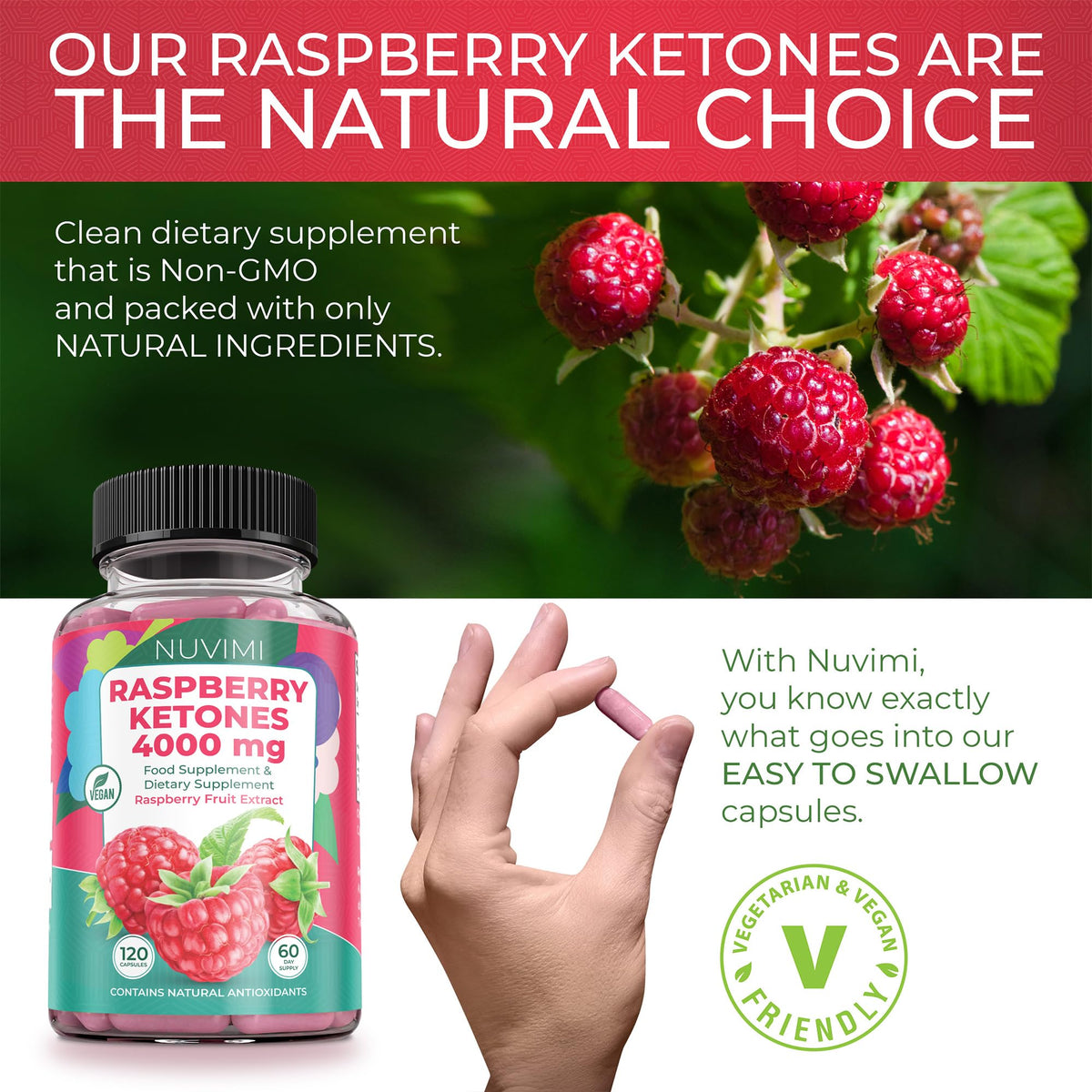 NUVIMI Raspberry Ketones 4000 mg Natural Dietary Food Supplement to Support Healthy