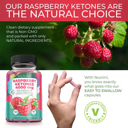 NUVIMI Raspberry Ketones 4000 mg Natural Dietary Food Supplement to Support Healthy
