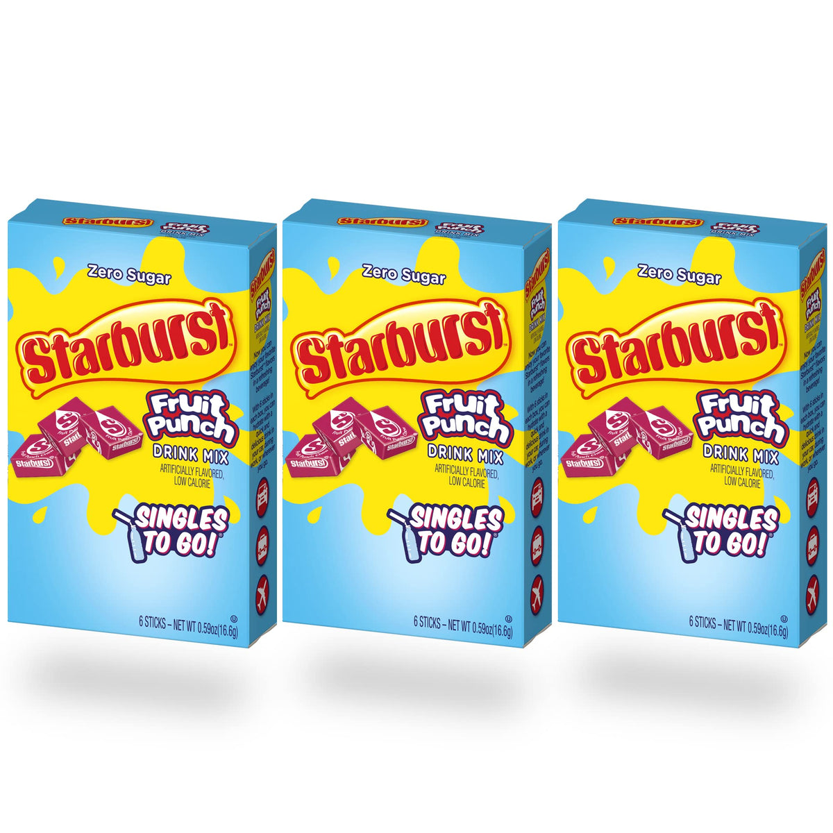 Starburst Singles To Go Powdered Drink Mix, All Pink Strawberry, 3 Boxes with 6 Packets Each - 18 Total Servings, Sugar-Free Drink Powder, Just Add Water, 6 count (Pack of 3)