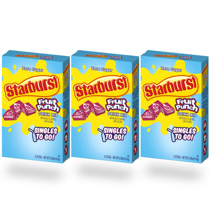 Starburst Singles To Go Powdered Drink Mix, All Pink Strawberry, 3 Boxes with 6 Packets Each - 18 Total Servings, Sugar-Free Drink Powder, Just Add Water, 6 count (Pack of 3)