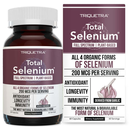 Total Selenium - 200 mcg, Plant-Based - Full Spectrum, Contains 4 Essential Organic Forms of Selenium Including Selenomethionine - Derived from Garlic - 60 Capsules