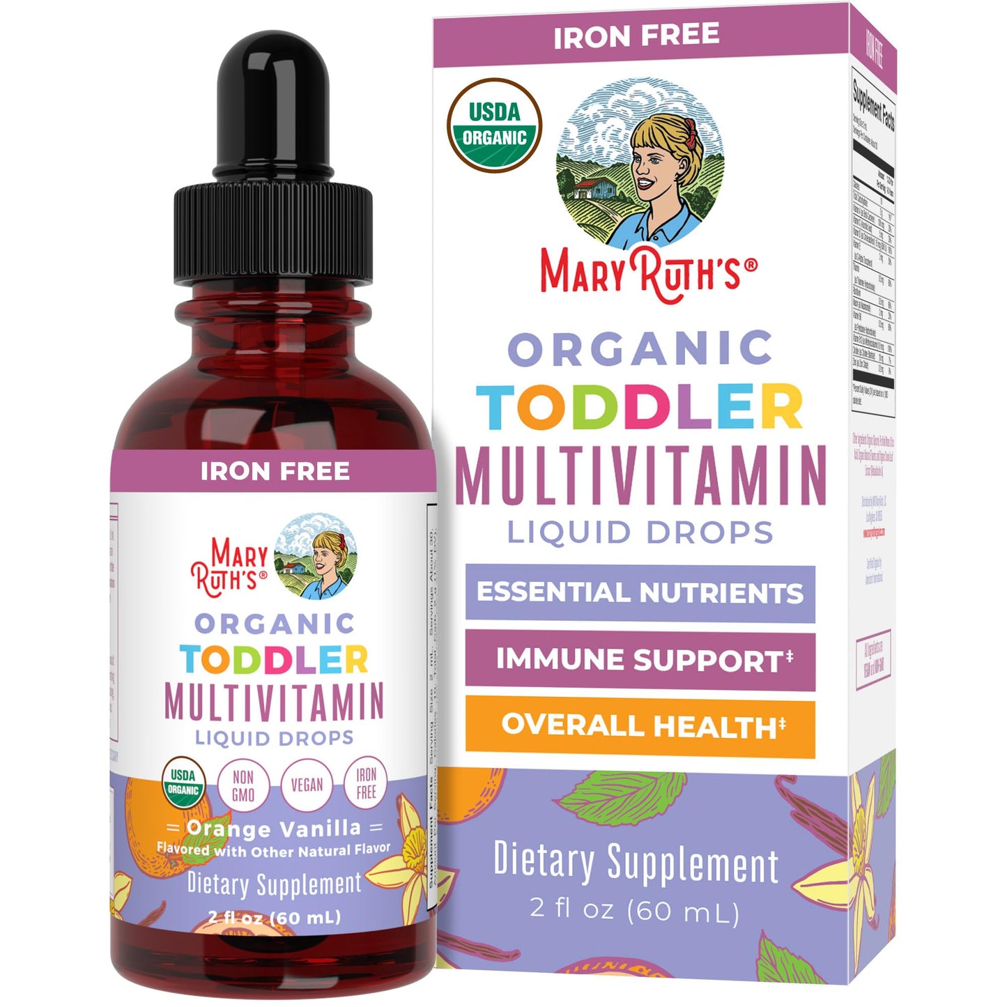 MARYRUTH'S Organics Multivitamin & Multimineral with Iron for Toddlers | USDA Organic | Sugar Free | Multivitamin Liquid Drops for Kids Ages 1-3 | Immune Support | Vegan | Non-GMO | 2 Fl Oz
