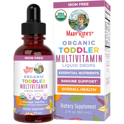 MARYRUTH'S Organics Multivitamin & Multimineral with Iron for Toddlers | USDA Organic | Sugar Free | Multivitamin Liquid Drops for Kids Ages 1-3 | Immune Support | Vegan | Non-GMO | 2 Fl Oz