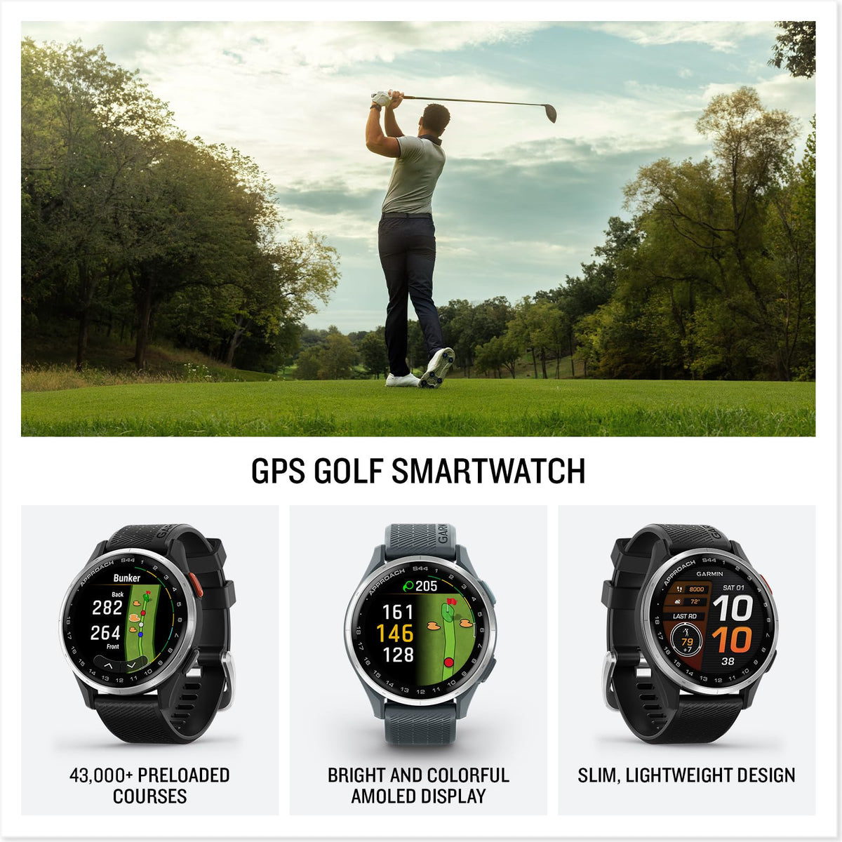 Garmin Approach® S44, Golf GPS Smartwatch, 43mm, Black