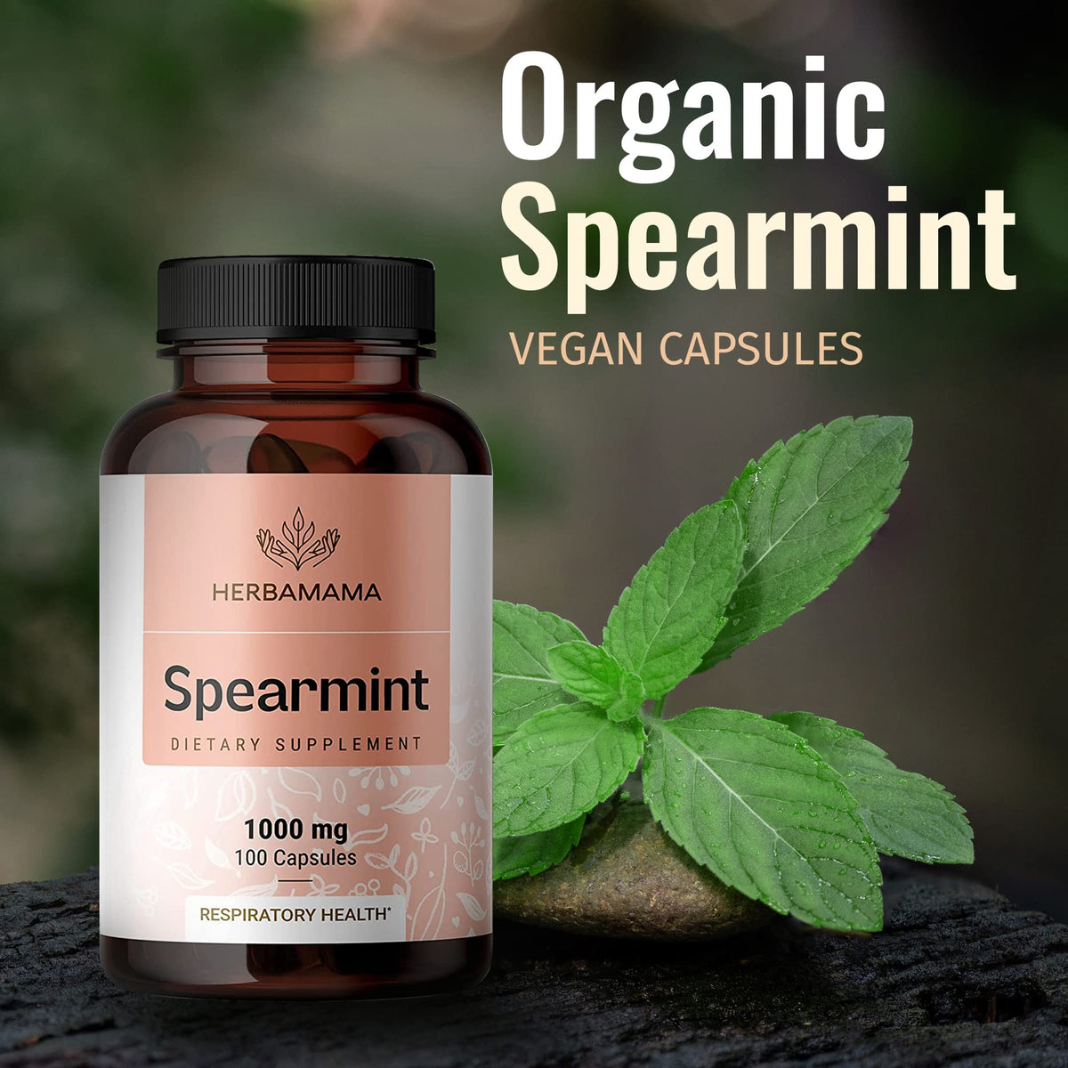 Spearmint 100 Capsules - 1000 mg - Organic Mentha Spicata Dietary Daily Supplement