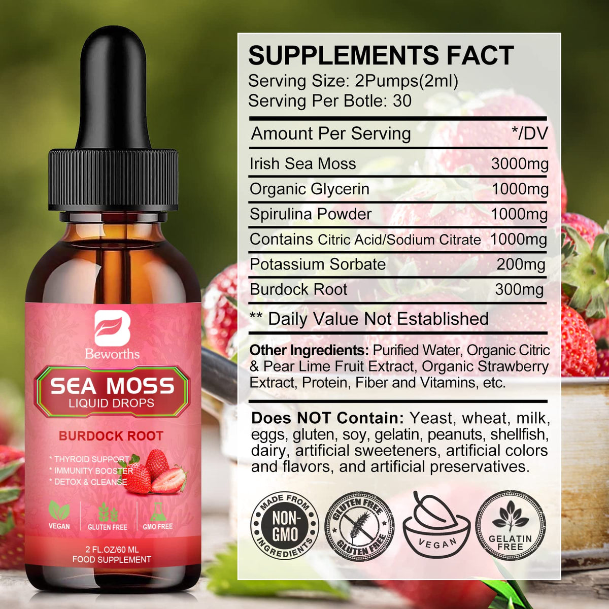 B BEWORTHS Sea Moss Liquid Drops - Organic Irish Sea Moss Gel with Burdock Root
