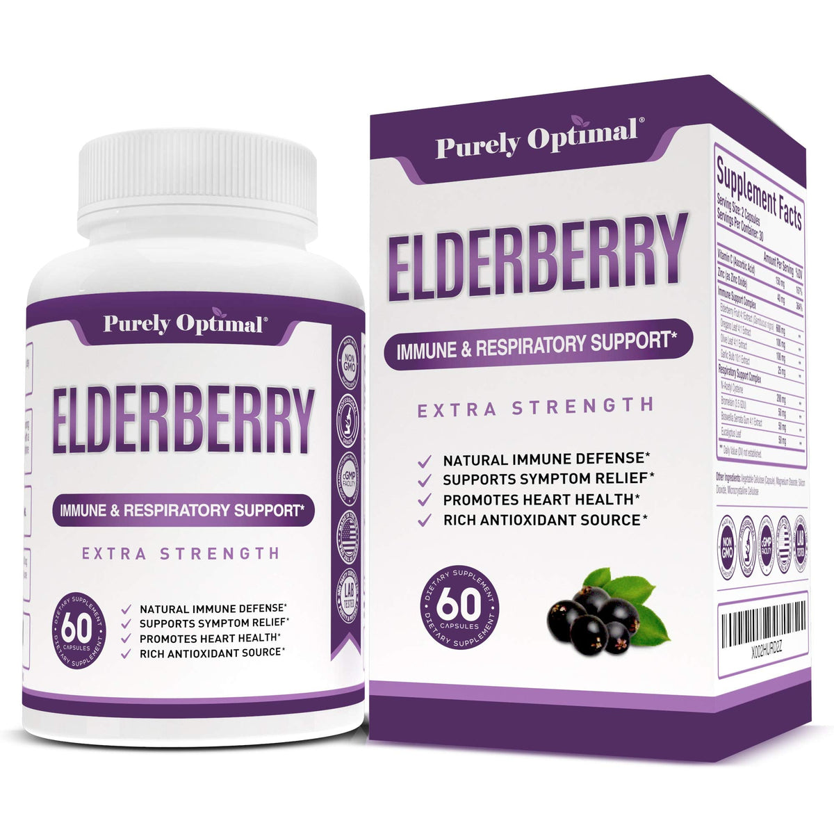 Purely Optimal Premium Black Elderberry Capsules - Sambucus Elderberry Pills for Adults
