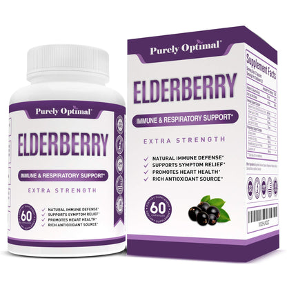 Purely Optimal Premium Black Elderberry Capsules - Sambucus Elderberry Pills for Adults