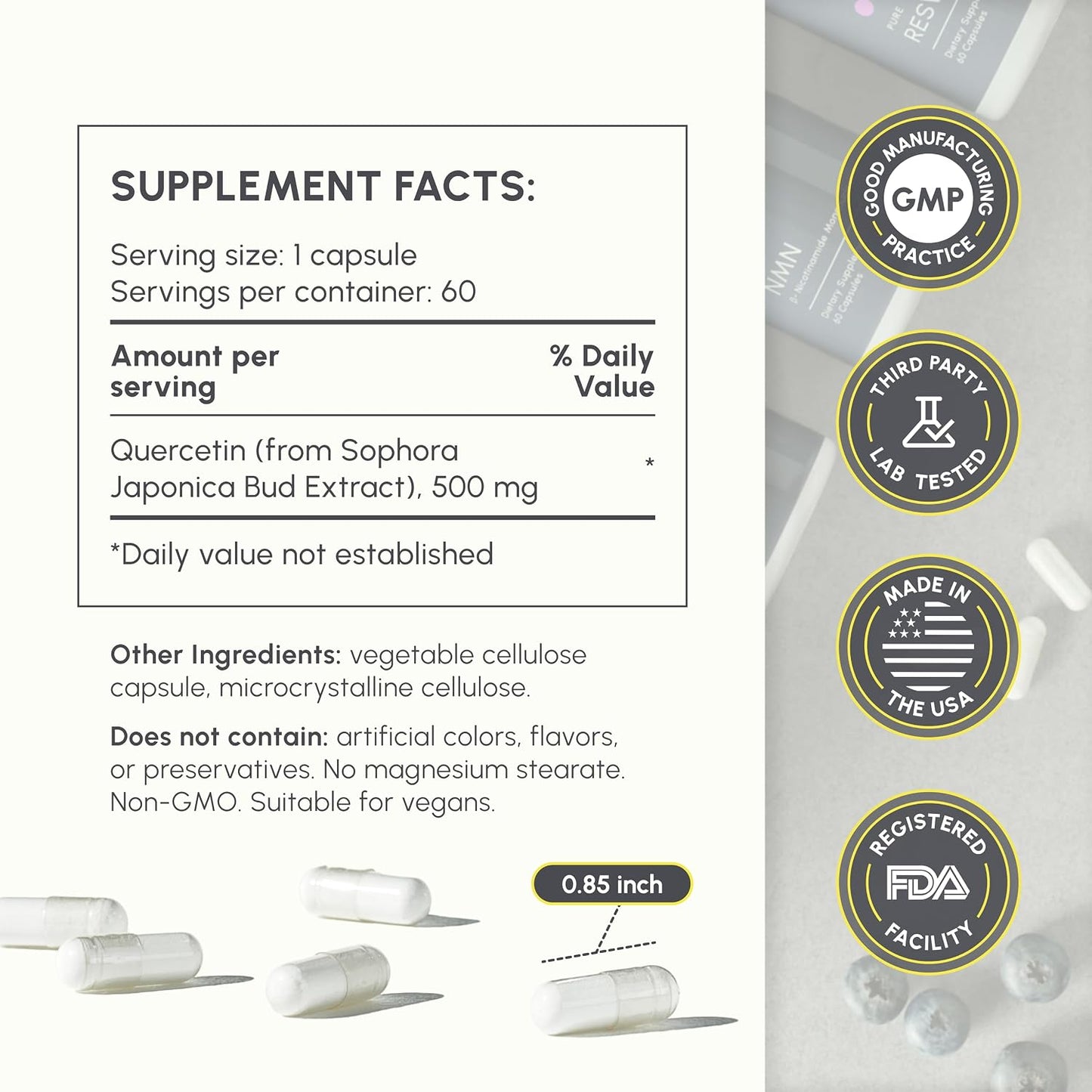 partiQlar Quercetin 500mg Supplement - Immune & Sinus Support, 60 Caps