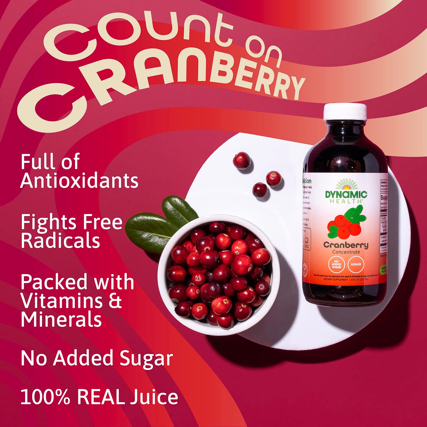 Dynamic Health 100% Pure Black Cherry Juice Concentrate, No Additives, Antioxidant Supplement, Urinary Tract & Joint Support, 16 Fl oz