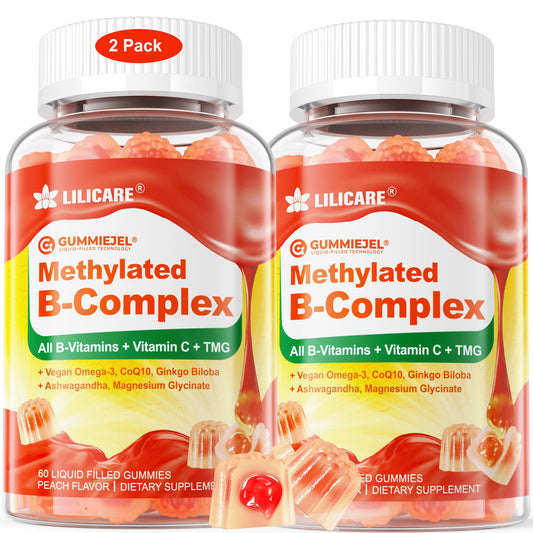 Super Methylated Vitamin B Complex Gummies - All B Vitamins + Omega-3, Magnesium, CoQ10, Ashwagandha,Vitamin C, TMG- For Women Men- Methyl B12 2000 mcg, Methylfolate, B1,B2, B3,B5,B6,B7- Sugar Free