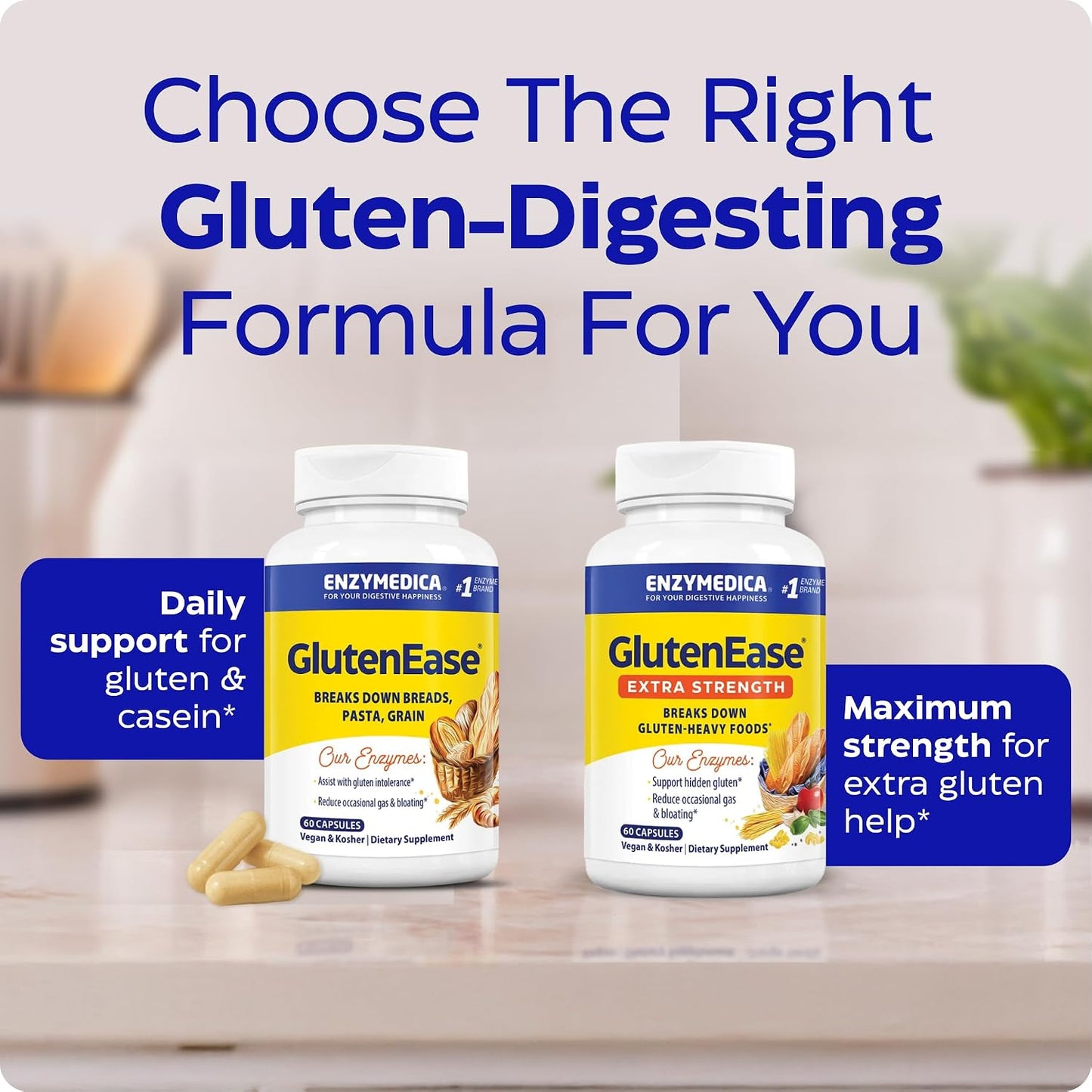 Enzymedica GlutenEase - Digestive Enzyme Supplement for Women & Men, Gluten & Casein Sensitivity Support, Enzymes for Digestion & Gut Health, Helps Gas & Bloating - 60 Caps