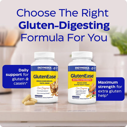 Enzymedica GlutenEase - Digestive Enzyme Supplement for Women & Men, Gluten & Casein Sensitivity Support, Enzymes for Digestion & Gut Health, Helps Gas & Bloating - 60 Caps
