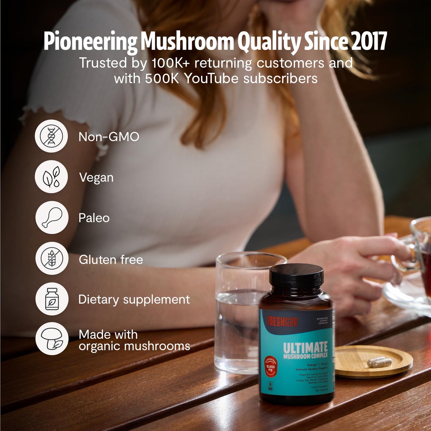 Premium Organic Mushroom Coffee – 12:1 Fruiting Body Extract – 29% Beta-Glucans – Smooth Tasting, 3rd-Party Tested for Clean Energy, No Jitters, Focus, Immune Support (15 Servings)