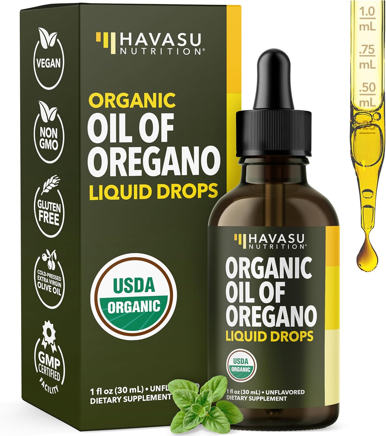 Organic Oil of Oregano Drops, 200 Servings, 1 Fl Oz High Strength Carvacrol | Oregano Oil Liquid Drops for Daily and Seasonal Immune Support, 6 Month Supply, Alcohol Free, Non-GMO, USDA Certified, Vegan