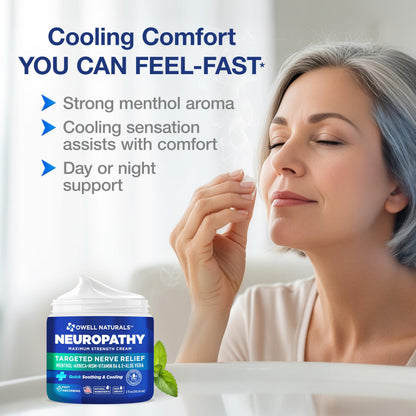 Owell Naturals Neuropathy Cream Extra Strength – Fast Absorbing Cooling for Leg, Feet & Hands – Advanced Soothing Formula with Aloe Vera, Arnica, MSM & Vitamin B6 – Made in USA, 2 fl oz