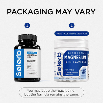 18 in 1 Magnesium Complex for Women and Men | Liposomal Magnesium Supplement with Glycinate, Citrate, Malate, Taurate, D3 & K2 | High Absorption for Muscle, Sleep, Bone, Nerve Support | 90 Capsules