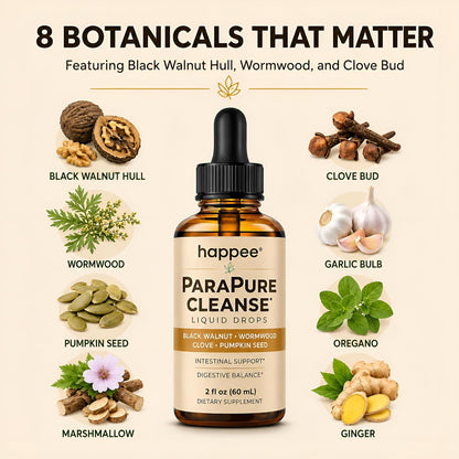 Happee ParaPure Cleanse for Humans Wormwood Black Walnut Clove 2 Fl. Oz | All-in-One Herbal Liquid Drops - Detox Support, Intestinal Guard, Gut Health & Microbiome Support, 60 Day Supply
